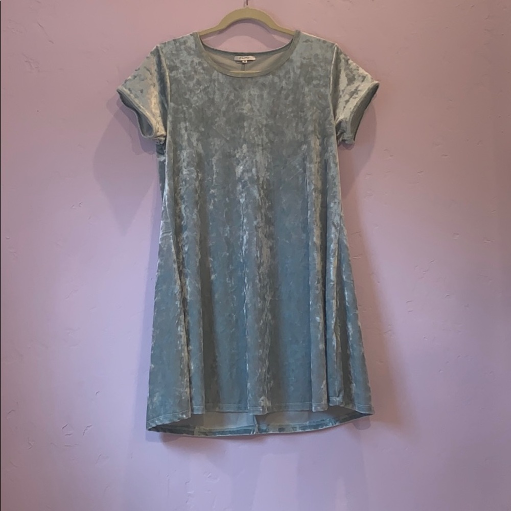Light blue Crushed velvet mid length dress